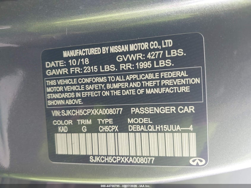 2019 Infiniti Qx30 Luxe VIN: SJKCH5CPXKA008077 Lot: 44700795