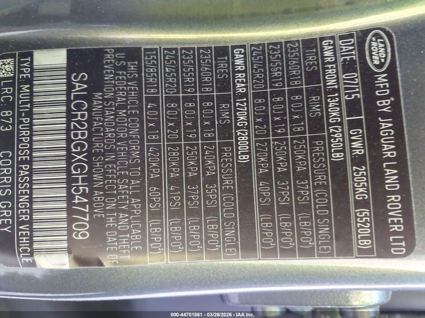 2016 Land Rover Discovery Sport Hse VIN: SALCR2BGXGH547709 Lot: 44701561