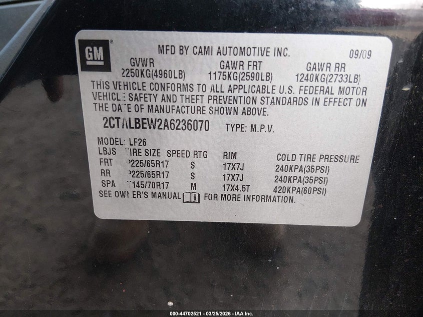2010 Gmc Terrain 2.4 Sle-1 black Lot 111044702521 Vin 2CTALBEW2A6236070