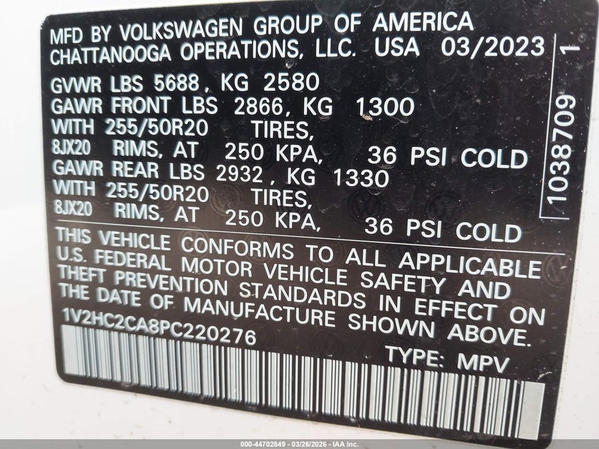 2023 Volkswagen Atlas Cross Sport 2.0T Se W/Technology VIN: 1V2HC2CA8PC220276 Lot: 44702849