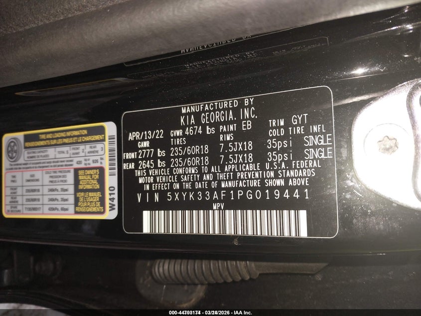 VIN 5XYK33AF1PG019441 2023 KIA SPORTAGE EX