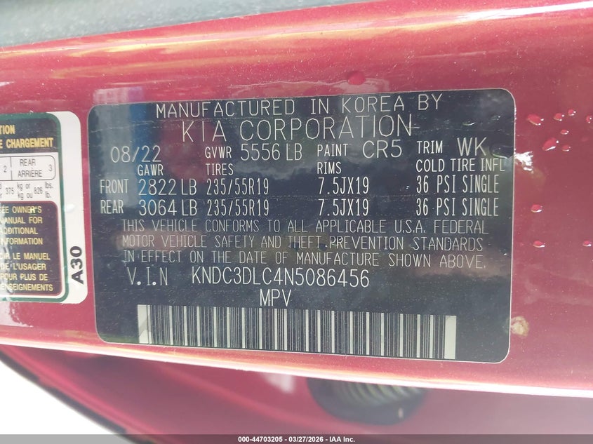 2022 Kia Ev6 Wind VIN: KNDC3DLC4N5086456 Lot: 44703205