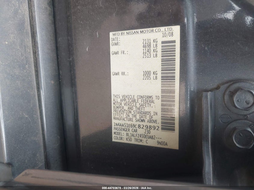 1N4AA51E69C829892 2009 Nissan Maxima 3.5 3.5 Sv blue