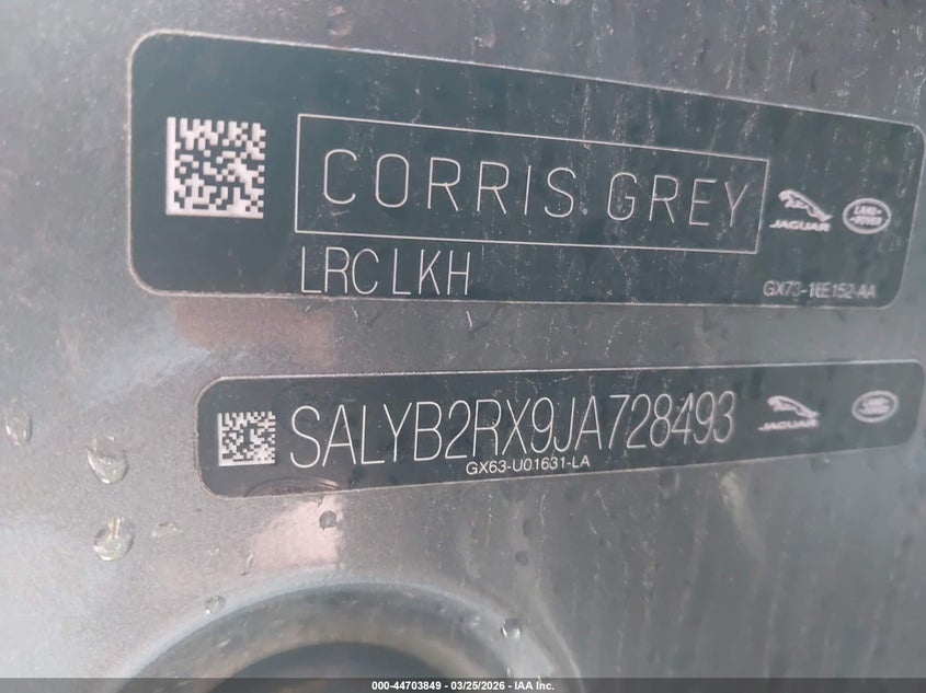 2018 Land Rover Range Rover Velar P250 S VIN: SALYB2RX9JA728493 Lot: 44703849