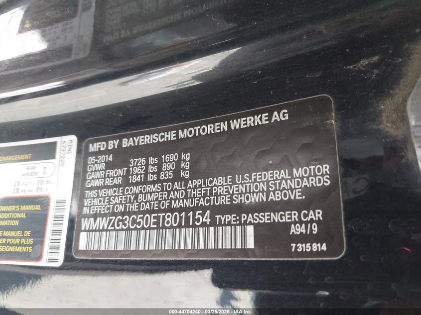 2014 Mini Clubman Cooper S VIN: WMWZG3C50ET801154 Lot: 44704240