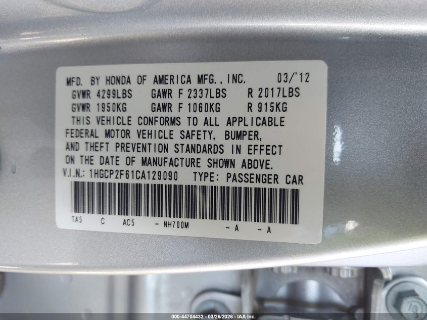 2012 Honda Accord 2.4 2.4 Se silver Lot 111044704432 Vin 1HGCP2F61CA129090