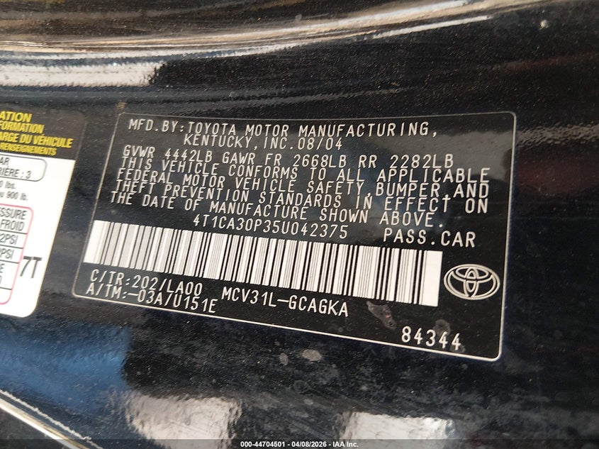 2005 Toyota Camry Solara Sle V6 VIN: 4T1CA30P35U042375 Lot: 44704501