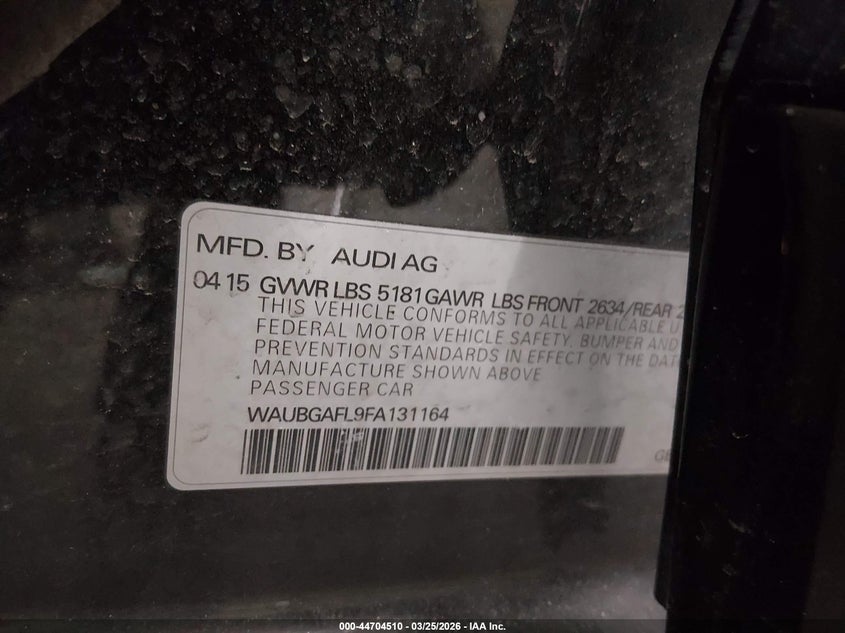 2015 Audi S4 3.0T Premium Plus VIN: WAUBGAFL9FA131164 Lot: 44704510