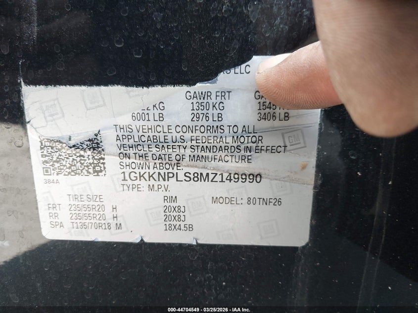 2021 GMC Acadia Fwd Denali VIN: 1GKKNPLS8MZ149990 Lot: 44704549