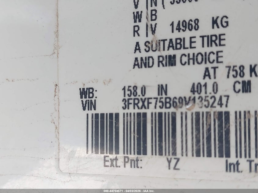 2009 Ford F-750 Xl/Xlt VIN: 3FRXF75B69V135247 Lot: 44704571