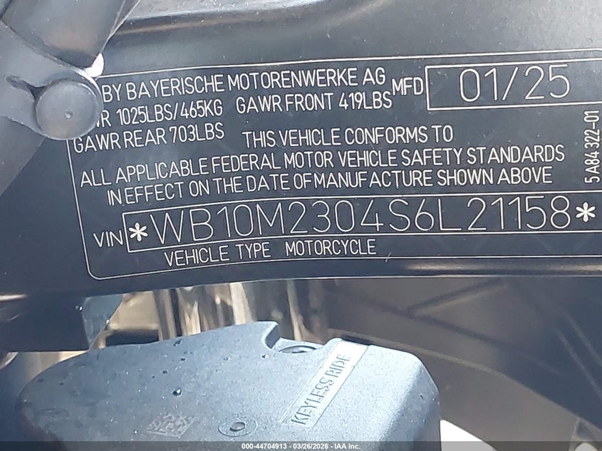 2025 BMW R 1300 Gs VIN: WB10M2304S6L21158 Lot: 44704913