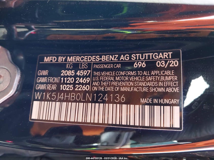 2020 Mercedes-Benz Cla 250 4Matic VIN: W1K5J4HB0LN124136 Lot: 44705126