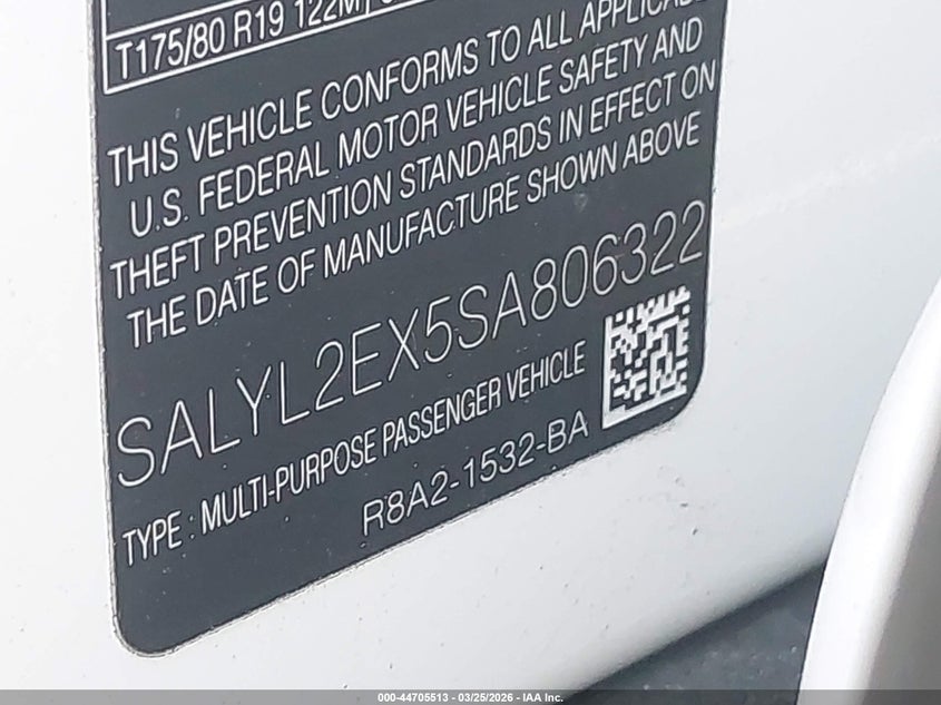 2025 Land Rover Range Rover Velar P250 Dynamic Se VIN: SALYL2EX5SA806322 Lot: 44705513