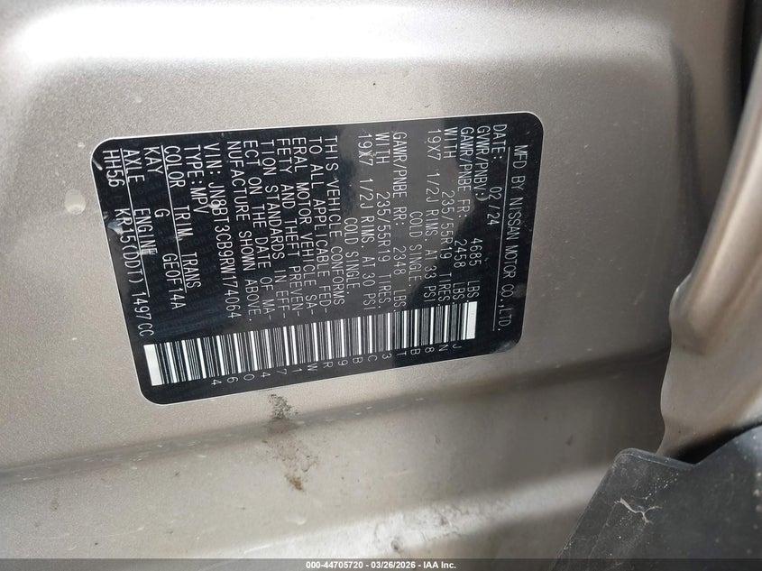 2024 NISSAN ROGUE 1.5L I-3 DI, DOHC, V(VIN: JN8BT3CB9RW174064