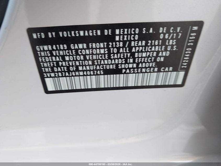 2017 VOLKSWAGEN JETTA SEDAN 1.4L I-4 DI, DOHC, VVT, TURBO, 150HP