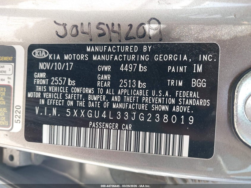 2018 KIA OPTIMA SEDAN 2.4L I-4 DI, DOHC, VVT, 185HP