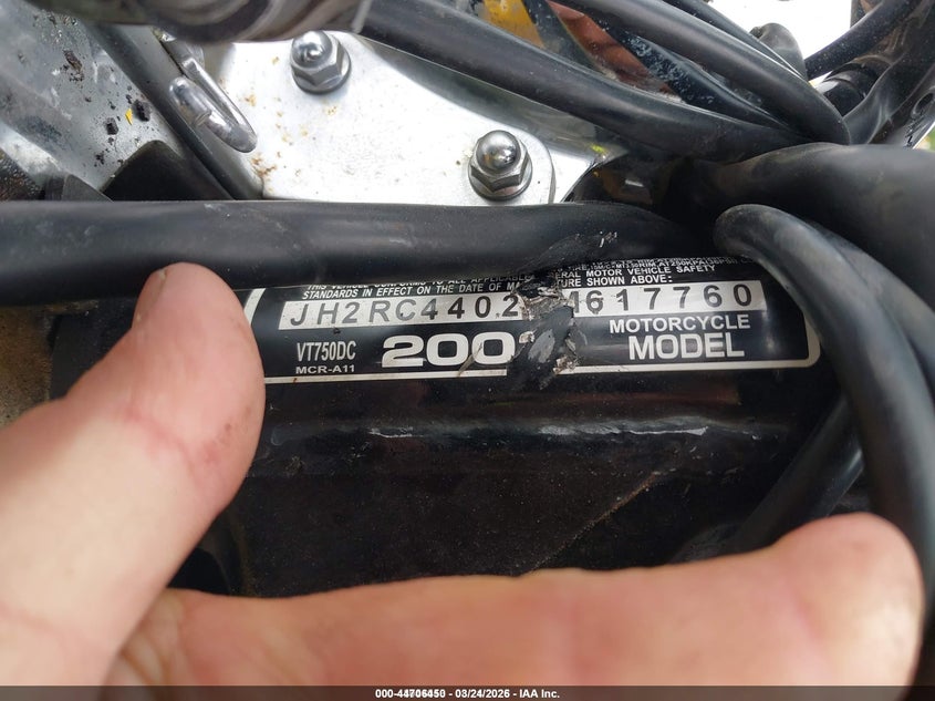 2002 Honda Vt750 Dc VIN: JH2RC44022M617760 Lot: 44706450