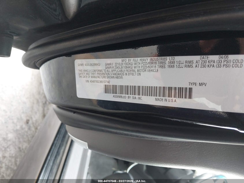 2006 Subaru Baja Turbo VIN: 4S4BT63C565107142 Lot: 44707046