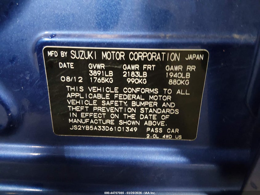 2013 Suzuki Sx4 Premium VIN: JS2YB5A33D6101349 Lot: 44707085