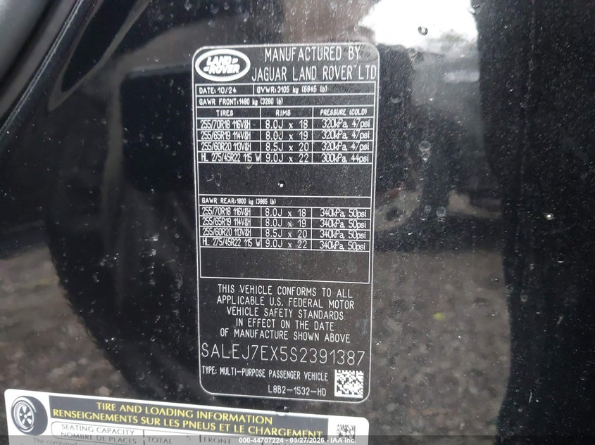 2025 Land Rover Defender 110 P300 VIN: SALEJ7EX5S2391387 Lot: 44707224