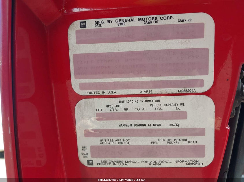 1985 Chevrolet Corvette VIN: 1G1YY078XF5122229 Lot: 44707237