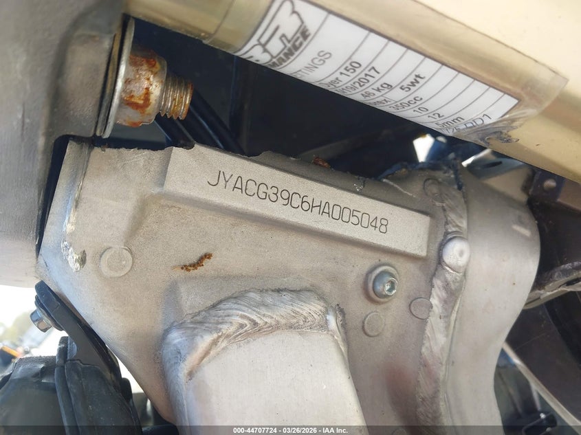 2017 Yamaha Yz250 F VIN: JYACG39C6HA005048 Lot: 44707724