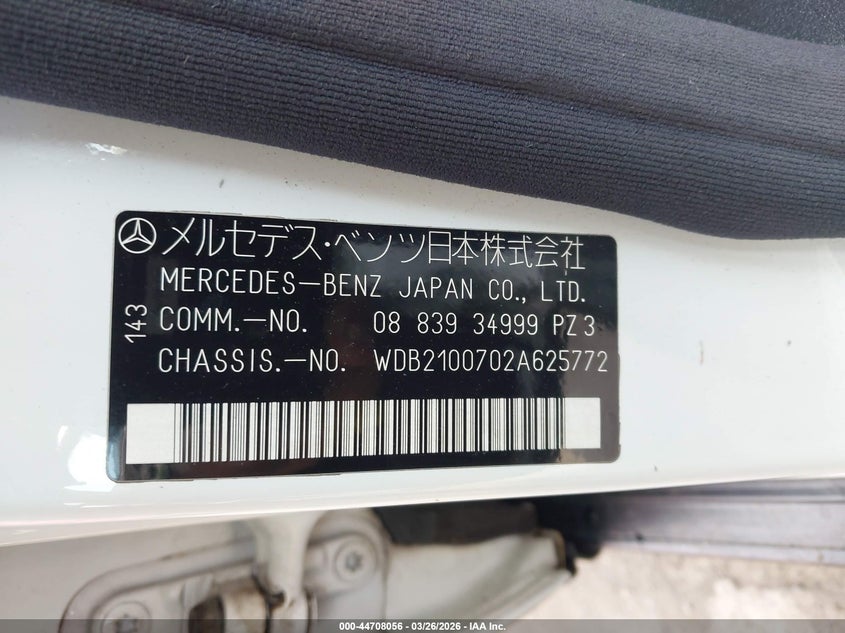 1998 Mercedes-Benz E430 VIN: WDB2100702A625772 Lot: 44708056