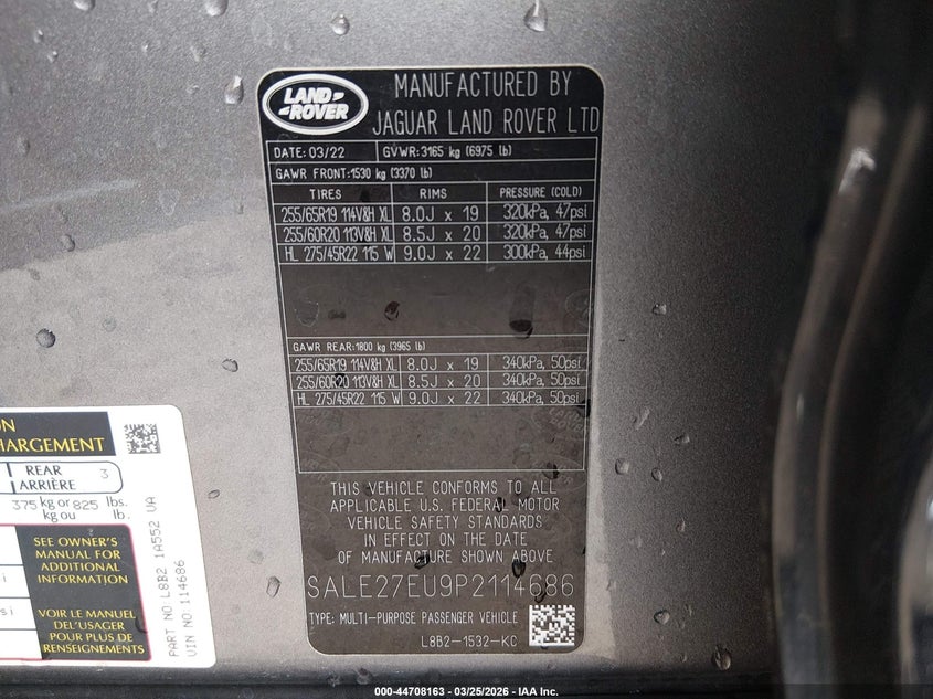 2023 Land Rover Defender 110 X-Dynamic Se VIN: SALE27EU9P2114686 Lot: 44708163