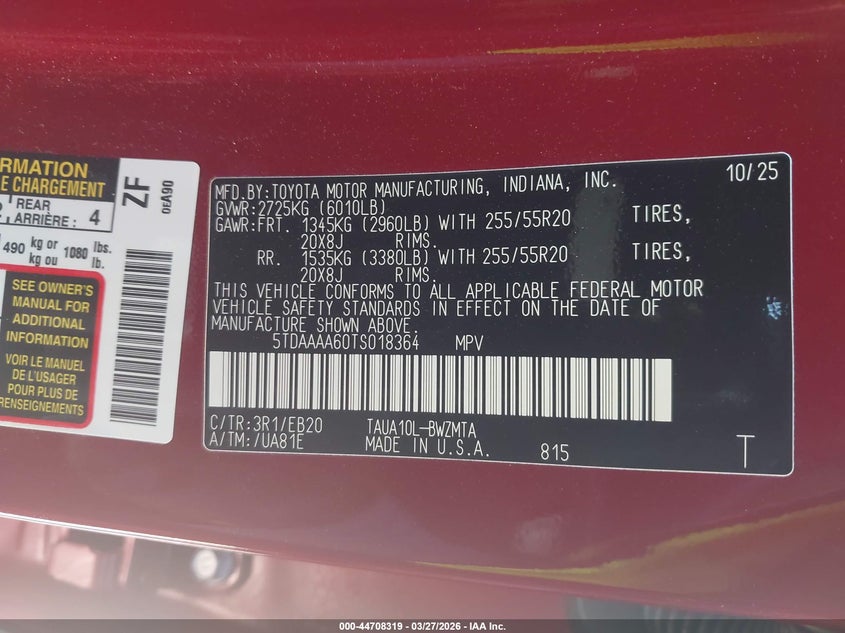 2026 Lexus Tx 350 Premium VIN: 5TDAAAA60TS018364 Lot: 44708319