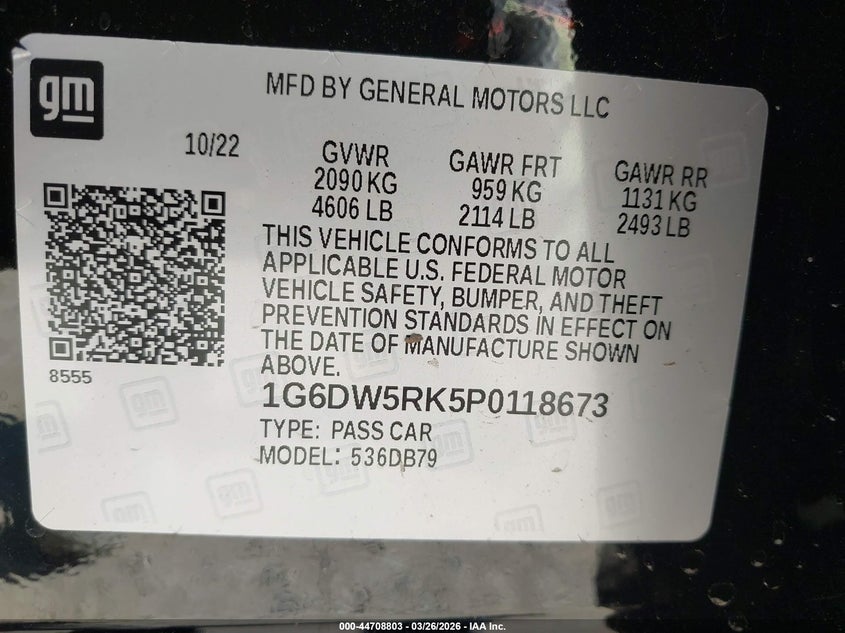 2023 Cadillac Ct5 Luxury VIN: 1G6DW5RK5P0118673 Lot: 44708803