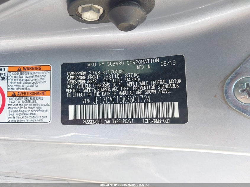 2019 Subaru Brz Limited VIN: JF1ZCAC16K8601724 Lot: 44708815