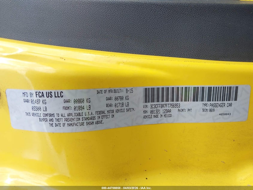 2015 FIAT 500 HATCHBACK 1.4L I-4 VVT, 101HP