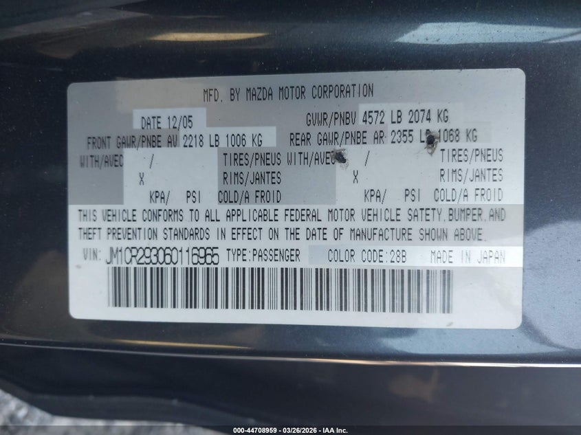 2006 Mazda Mazda5 Sport VIN: JM1CR293060116965 Lot: 44708959