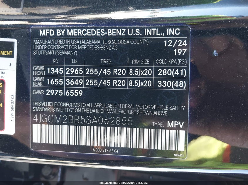 2025 Mercedes-Benz Eqe Eqe 350+ VIN: 4JGGM2BB5SA062855 Lot: 44709065