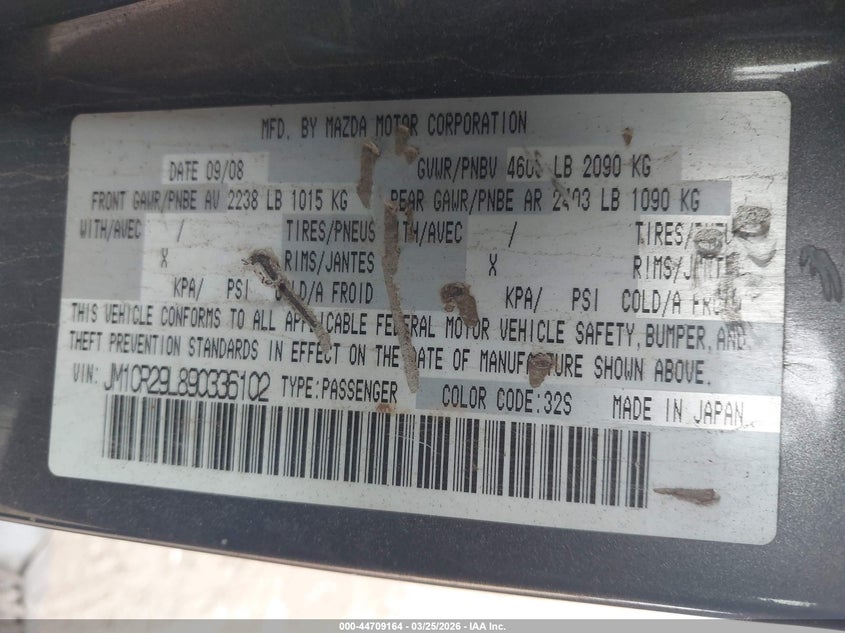 2009 Mazda Mazda5 Sport VIN: JM1CR29L890336102 Lot: 44709164