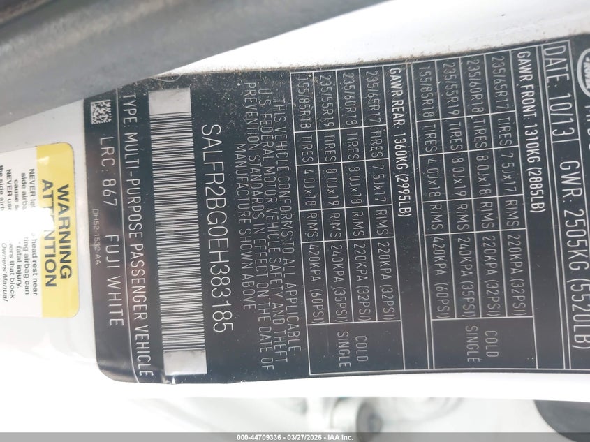 2014 Land Rover Lr2 VIN: SALFR2BG0EH383185 Lot: 44709336