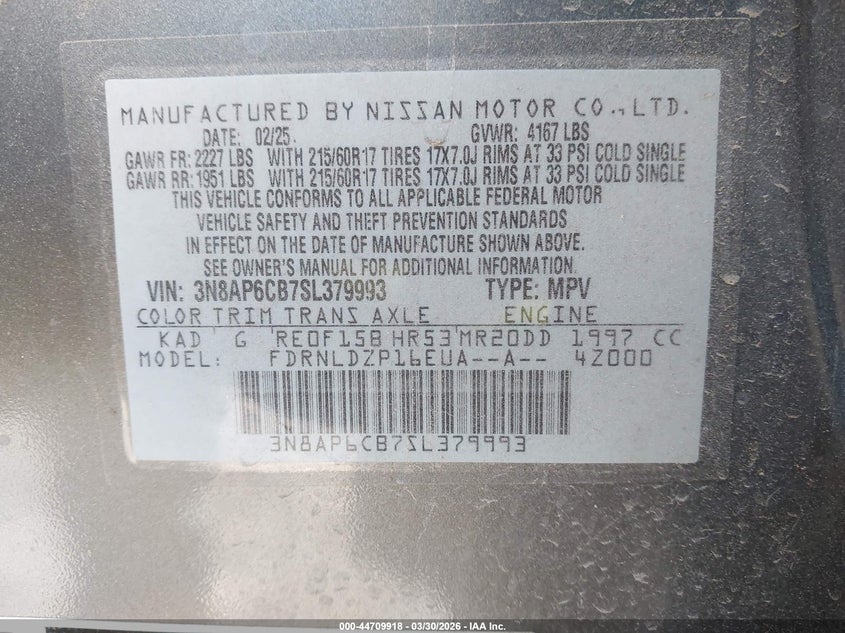 2025 NISSAN KICKS(VIN: 3N8AP6CB7SL379993