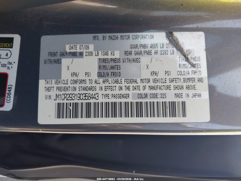 2009 Mazda Mazda5 Sport VIN: JM1CR293190358443 Lot: 44710662