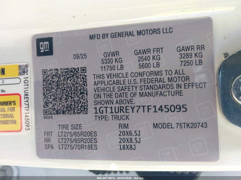 2026 GMC SIERRA 2500HD 6.6L V-8 DI, TURBO, (VIN: 1GT1UREY7TF145095