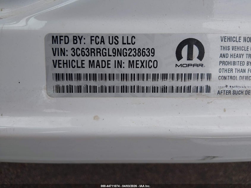 2022 Ram 3500 Ram Tradesman 4X4 8' Box white Lot 111044711074 Vin 3C63RRGL9NG238639