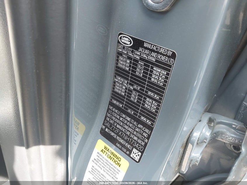 2022 Land Rover Range Rover Evoque R-Dynamic S VIN: SALZT2FX7NH173420 Lot: 44711234