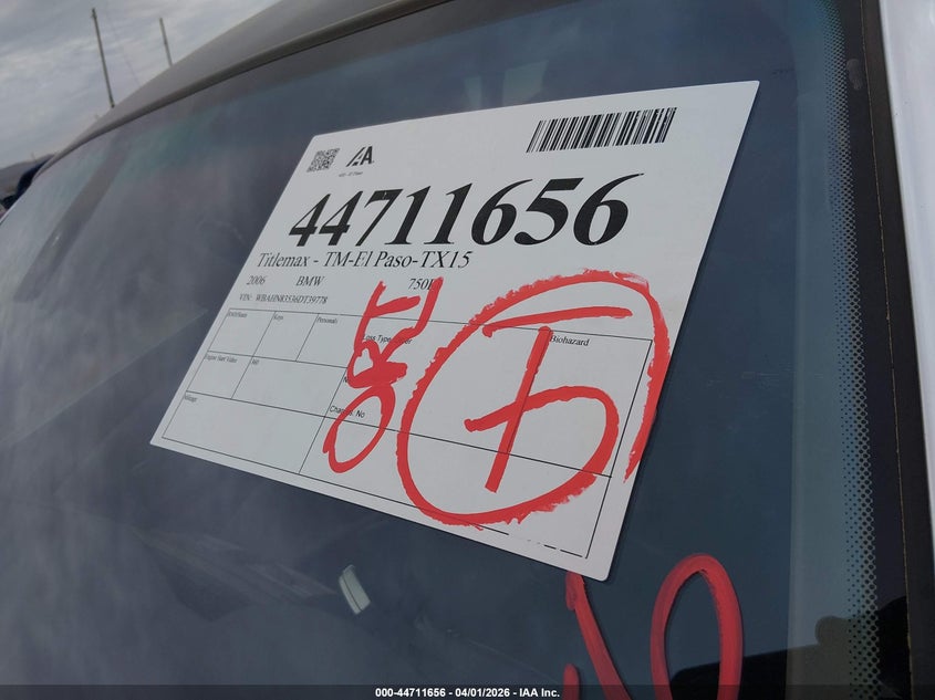 2006 BMW 750Li VIN: WBAHN83536DT39778 Lot: 44711656