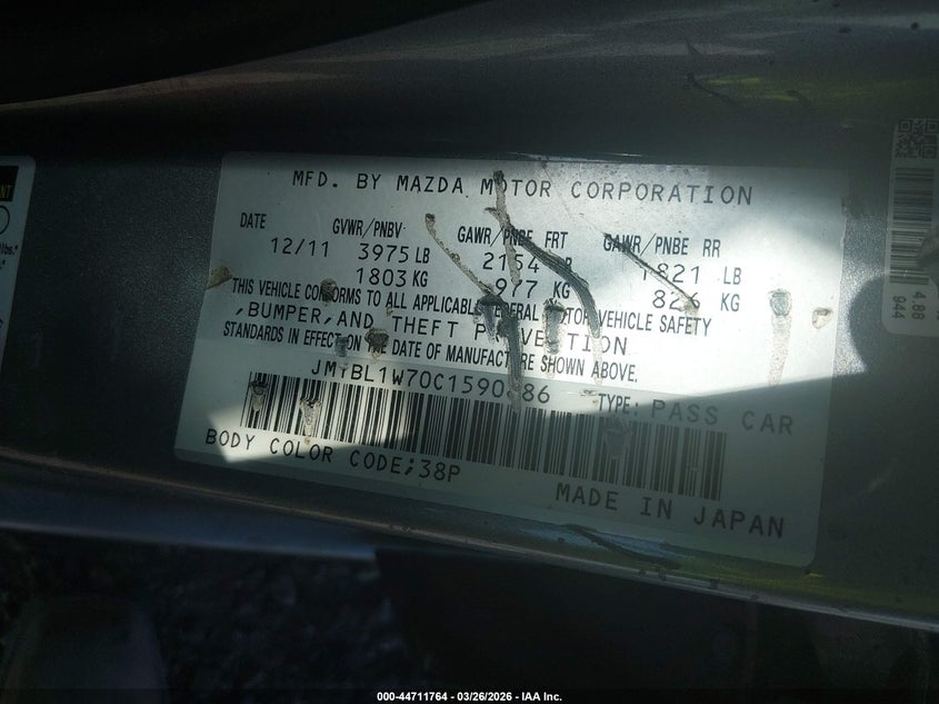 2012 Mazda 3 2.0 I Grand Touring silver Lot 111044711764 Vin JM1BL1W70C1590886