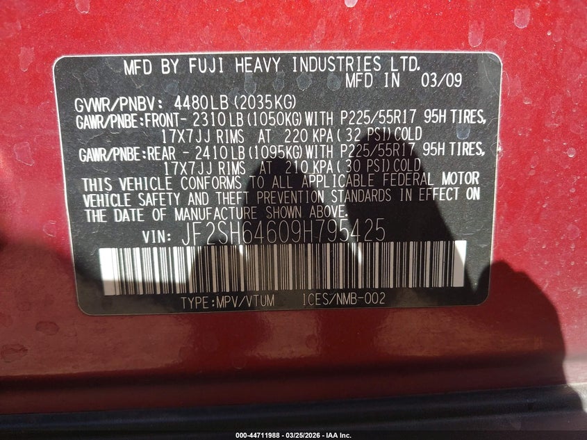 2009 SUBARU FORESTER SPORT UTILITY VEHICLE 2.5L H-4 VVT, 170HP