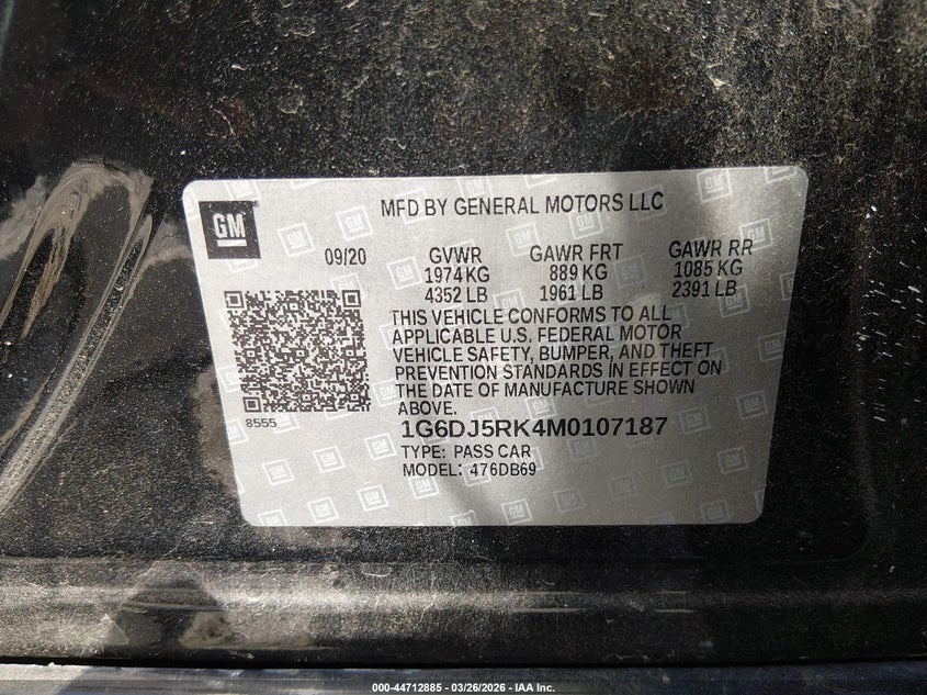 2021 Cadillac Ct4 Luxury VIN: 1G6DJ5RK4M0107187 Lot: 44712885