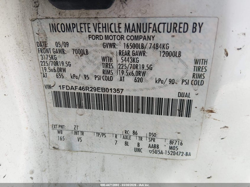 2009 Ford F-450 Chassis Xl/Xlt VIN: 1FDAF46R29EB01357 Lot: 44712892