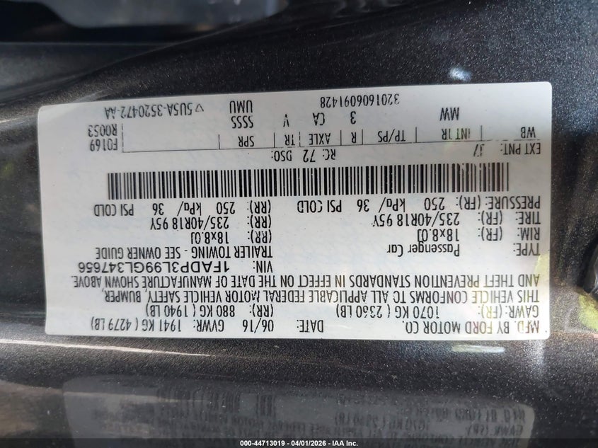 2016 Ford Focus St VIN: 1FADP3L99GL347656 Lot: 44713019