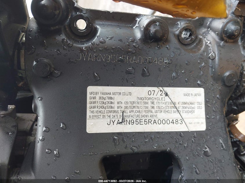 2024 Yamaha Mt09 Sp VIN: JYARN95E5RA000483 Lot: 44713092