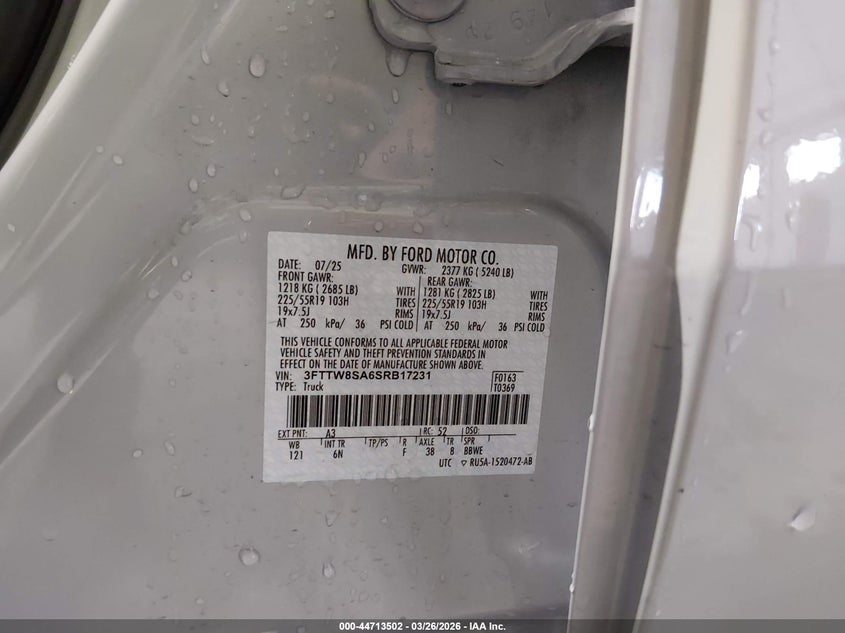 FORD MAVERICK 2025 VIN 3FTTW8SA6SRB17231