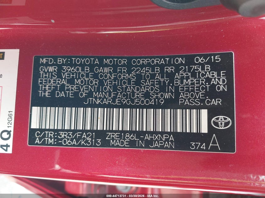 2016 Scion Im VIN: JTNKARJE9GJ500419 Lot: 44713731